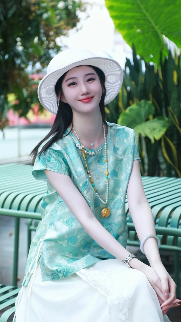 《七七定制》《忽而今夏》时尚新中式高定显瘦半袖圆领衬衫5751