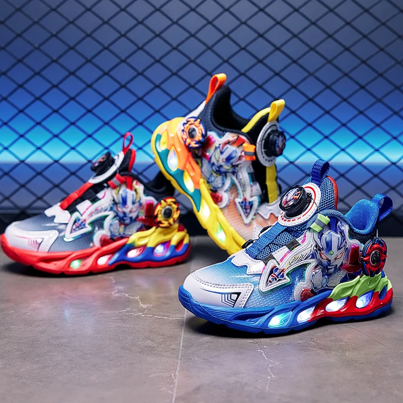 奥特曼童鞋春款男童运动鞋春秋款儿童鞋子3-6岁8发光网面哪吒透气