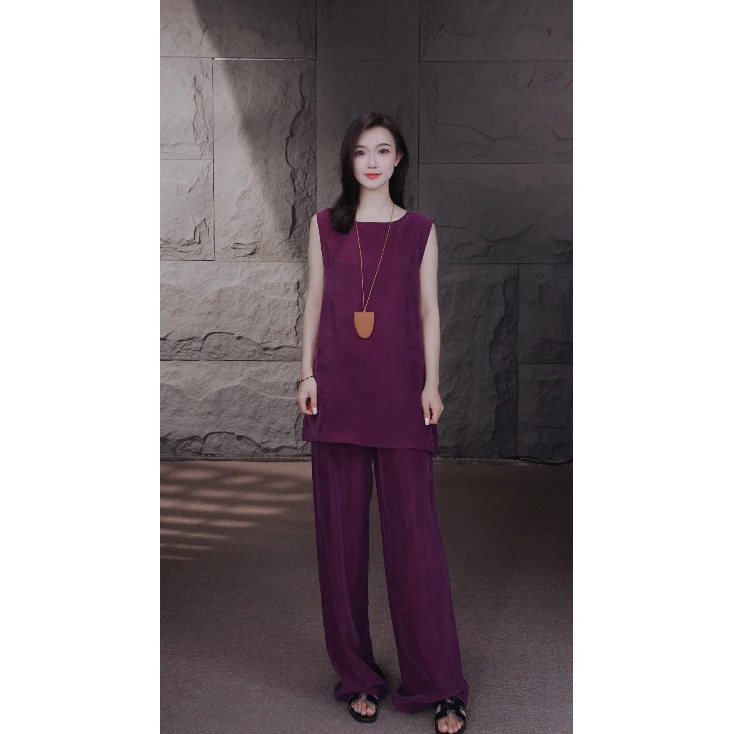 50244【深圳设计师】垂感老钱风休闲套装背心长裤两件套2536