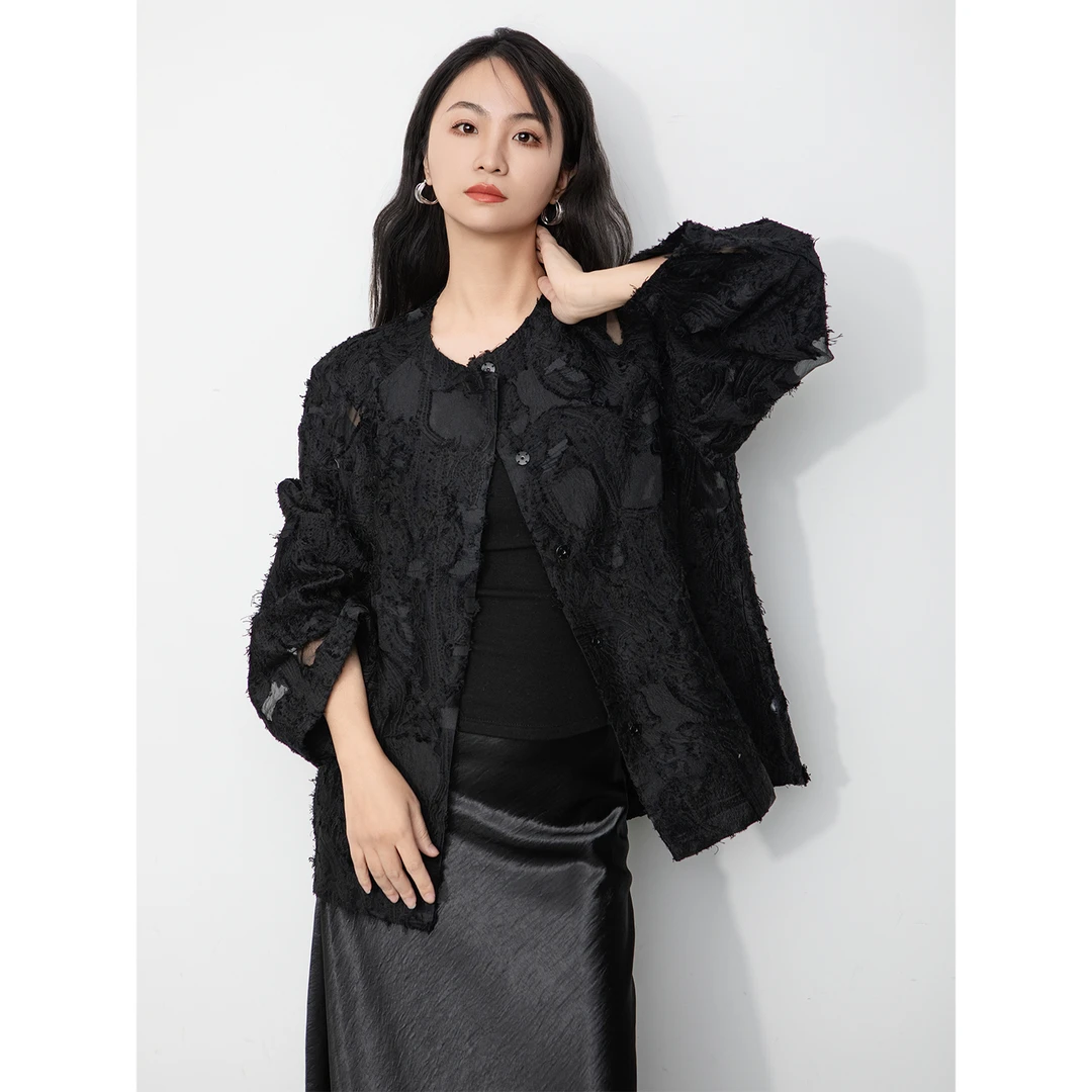 BELIN 【茶歇花园】绣花不规则拼缝早春外套新中式开衫长袖上衣女