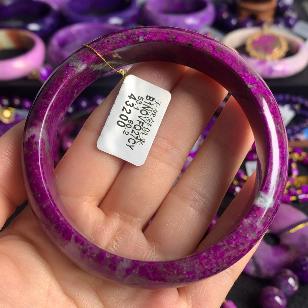 苏纪石（舒俱来）未镶嵌桃红满色冰种手镯60圈