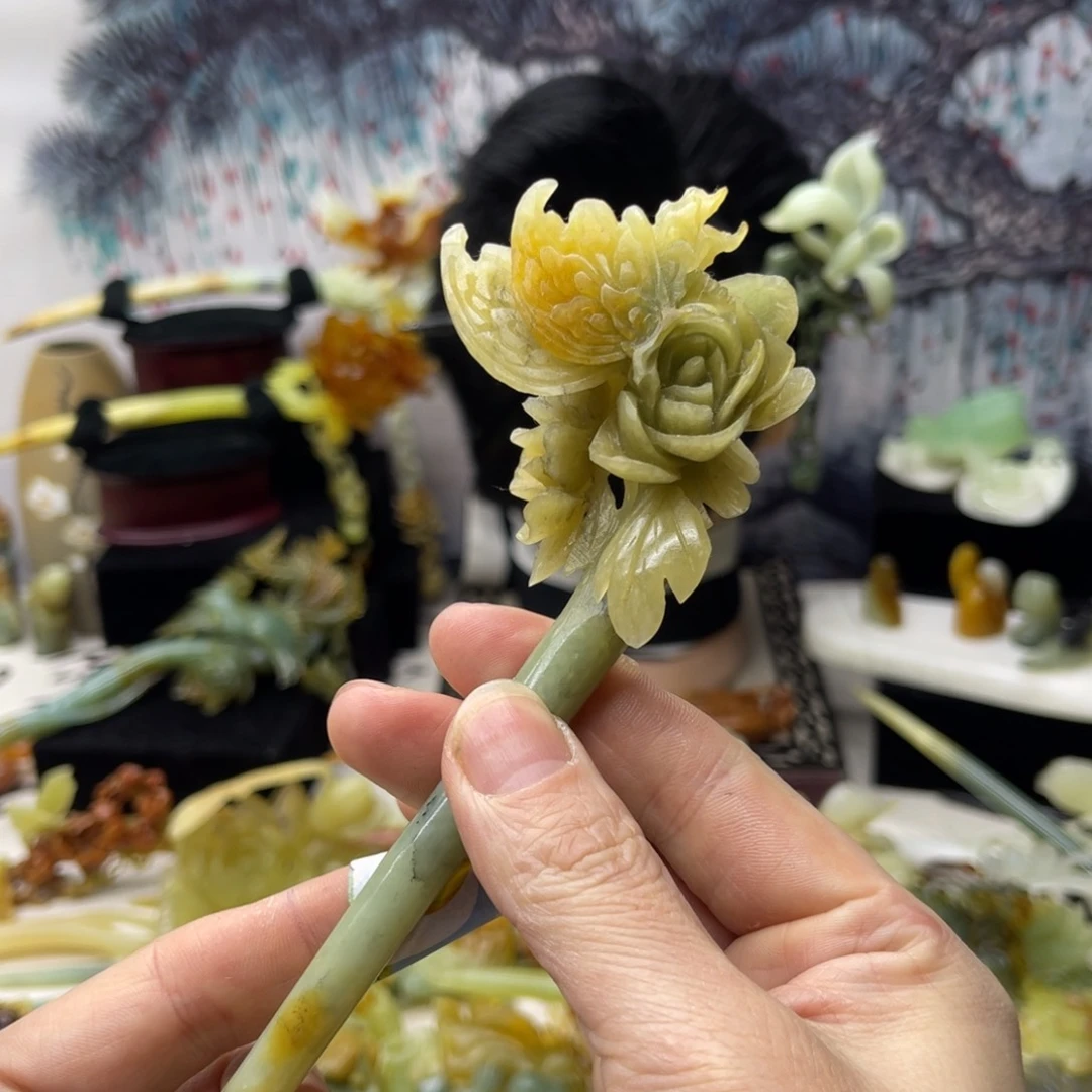 【闪购商品】蛇纹石玉发饰合金延