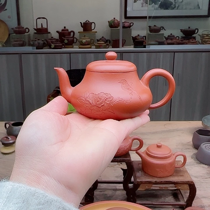 紫砂茶壶朱泥110 c C双工夫妻作品