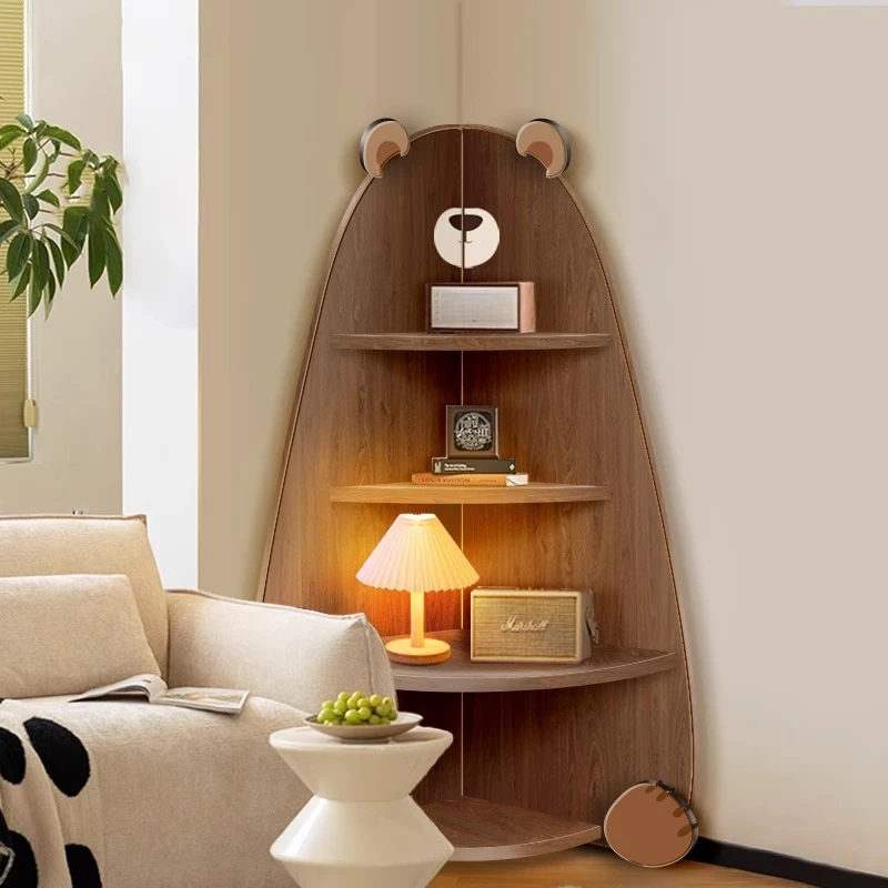 熊仔萌堡 小熊转角置物架实木儿童房靠墙多层收纳柜墙角落地摆件