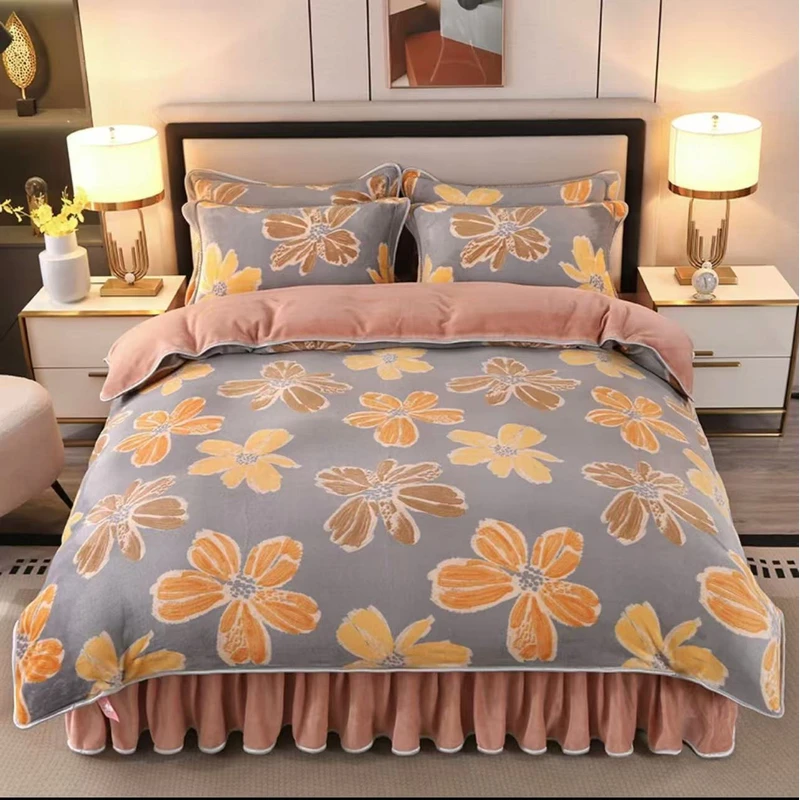 200*230毯子烟花三月印花高克重加厚保暖云貂绒毛毯双面绒加厚