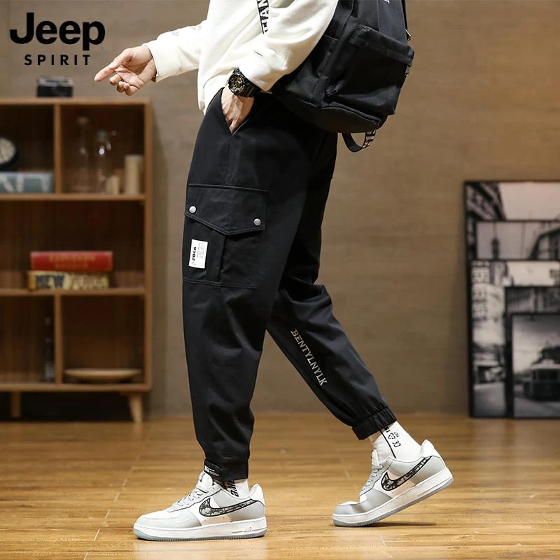 Jeep吉普美式束脚工装裤男夏季新款高腰宽松阔腿休闲运动裤