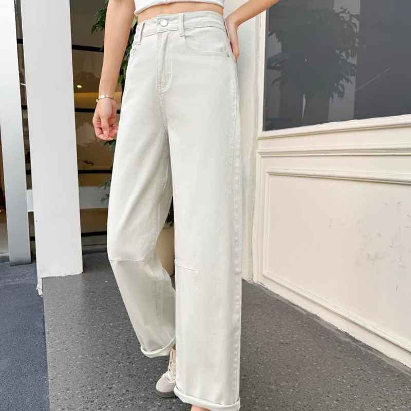 白色牛仔裤子女春夏薄款2025新款高级感小众长裤直筒窄版阔腿裤潮