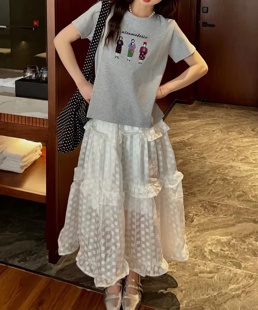 三人行T恤夏装时尚万针彩色卡通趣味百搭圆领t恤白色上衣夏季休闲