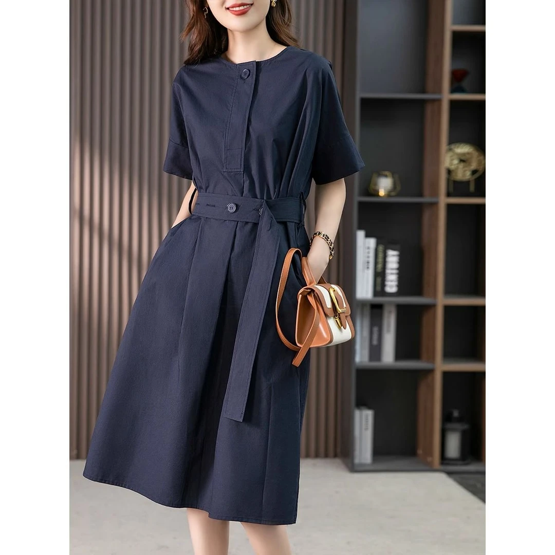 休闲时尚工装连衣裙女2025夏季新款中长款气质减龄显瘦收腰薄裙子