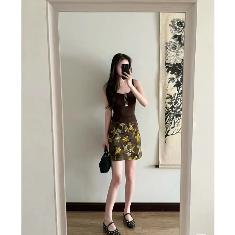 复古油画 立体浮雕印花A字显瘦半身裙