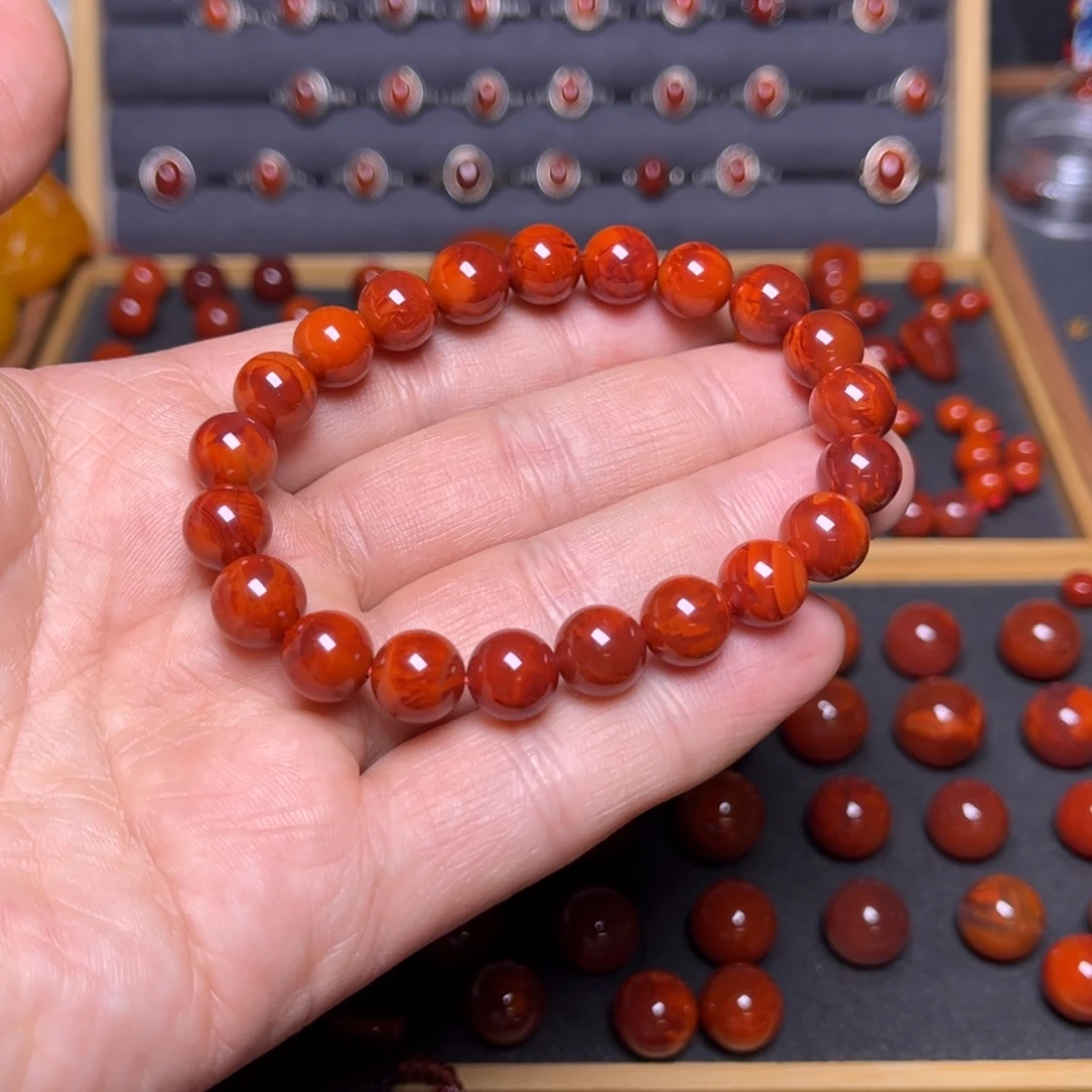 南红玛瑙未镶嵌手串原矿瓦西火焰纹单圈手串9mm+