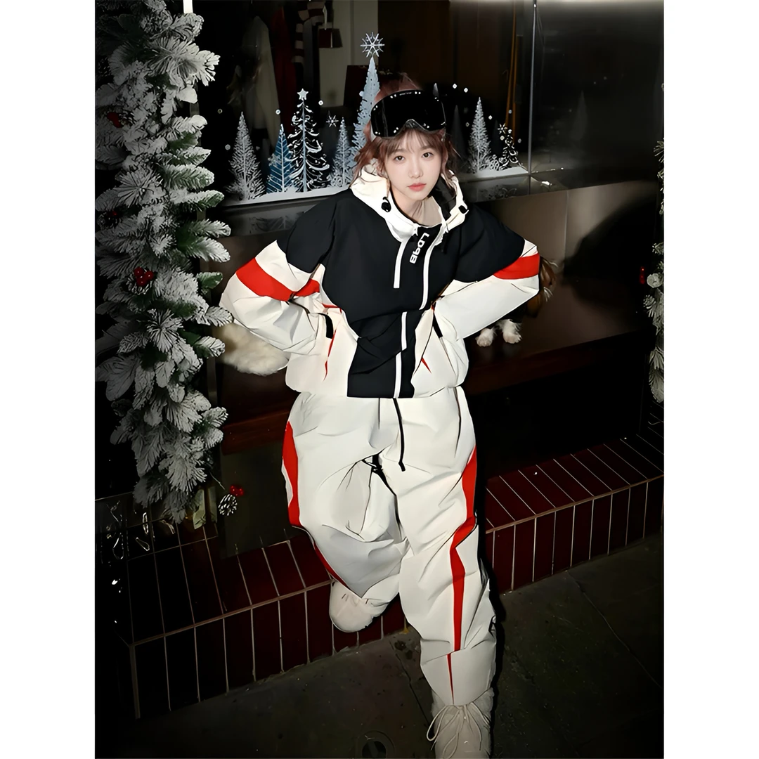 芙沿户外拼色滑雪服套装女2025秋冬新款设计感防风单双板情侣雪服
