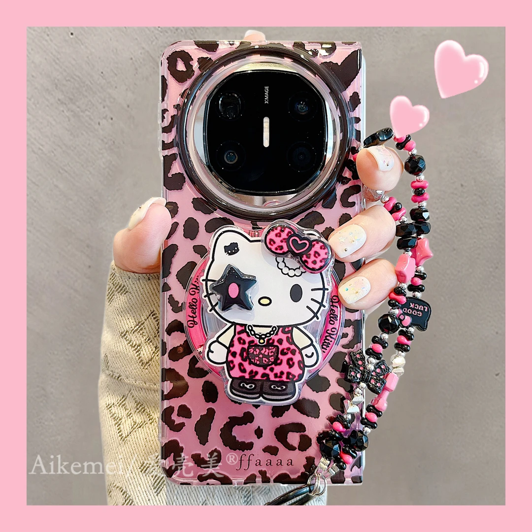 适用华为mateX6折叠屏手机壳matex5典藏版豹纹kt猫matex3磁吸支架