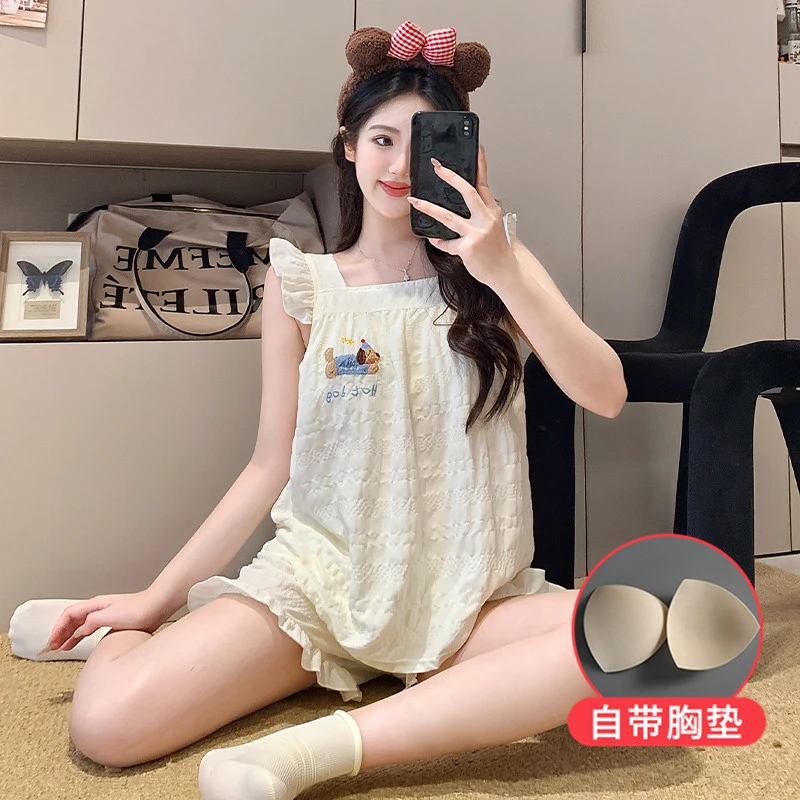 胸垫女士睡衣女款爆款2025新款薄款夏天学生腊肠狗甜云朵两件套