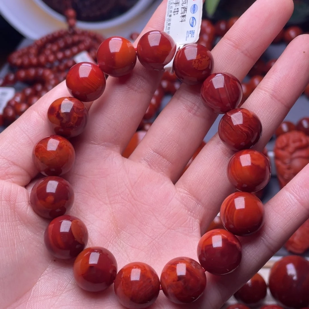 南红玛瑙其他未镶嵌W13➕瓦西牛血火焰纹满肉圆珠手串