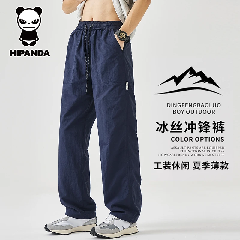 HiPanda你好熊猫夏季男士休闲裤薄款宽松百搭美式潮流速干直筒裤