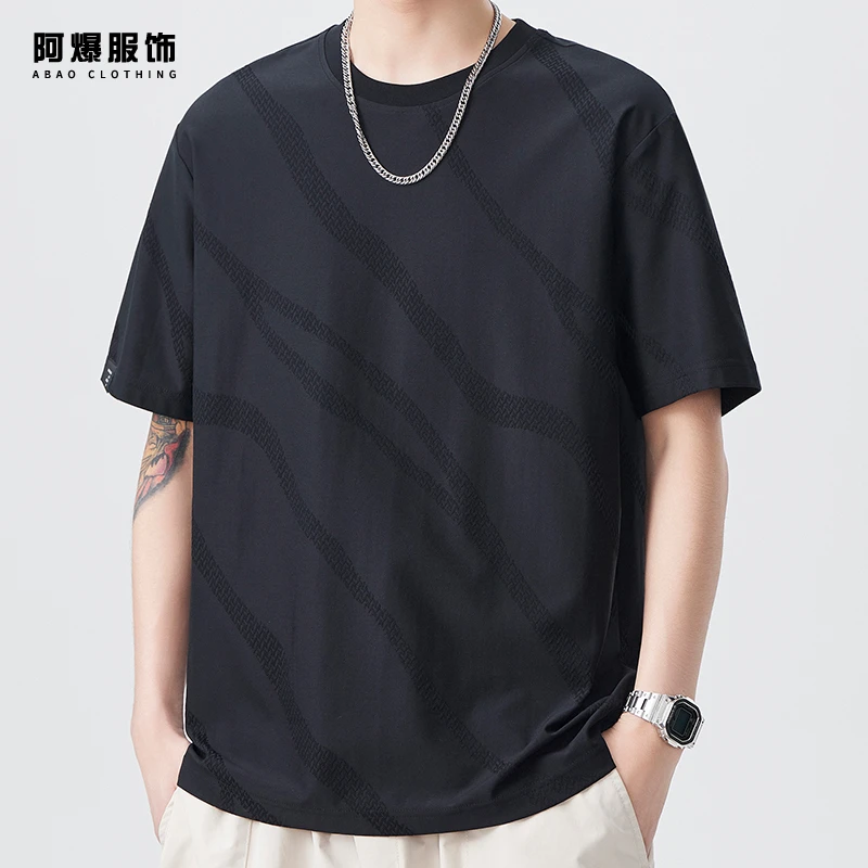 【阿爆服饰】高级感提花短袖t恤男夏季凉感宽松休闲圆领潮半袖体恤
