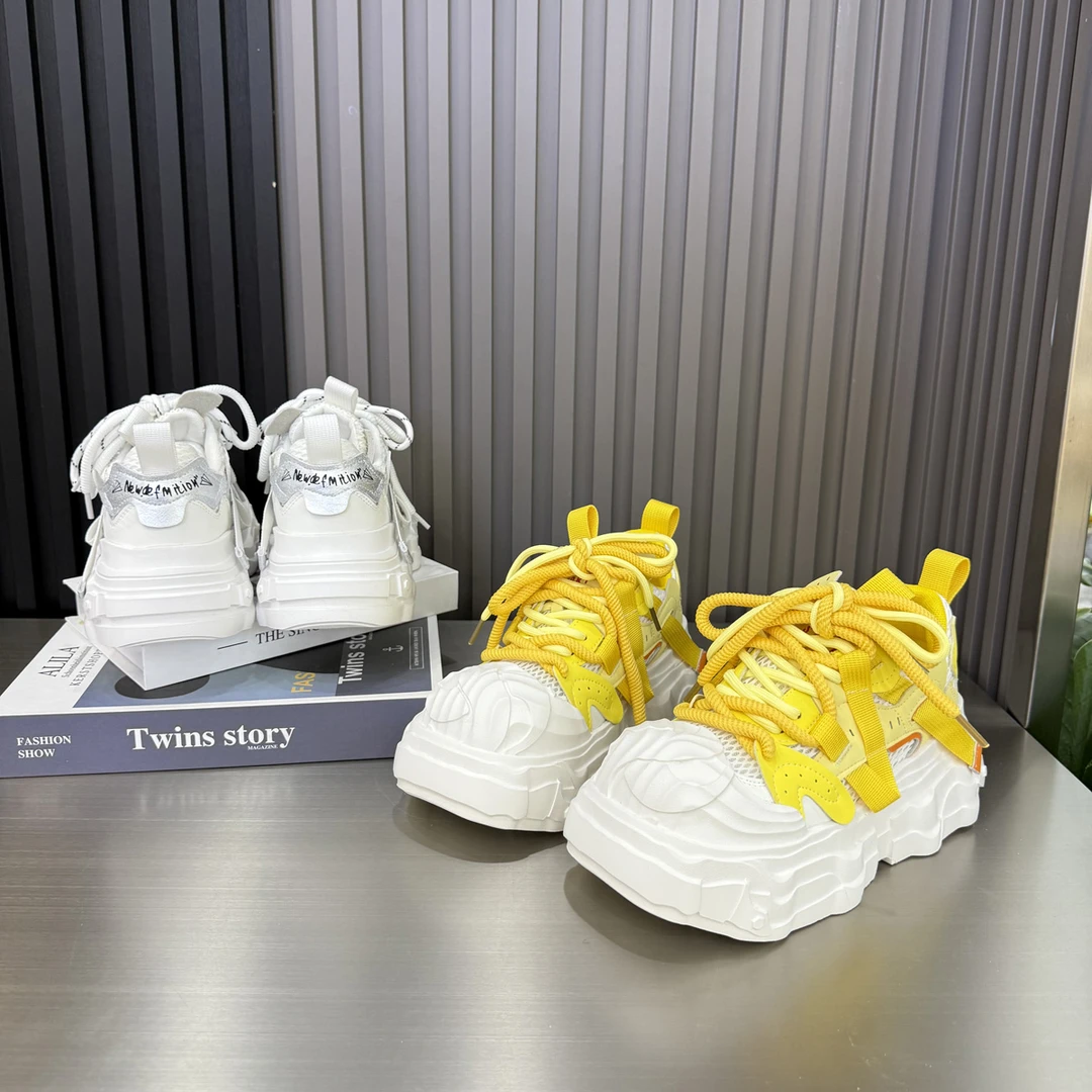 夏季单网增高大头老爹鞋女薄款系带时尚休闲鞋ins厚底透气小白鞋