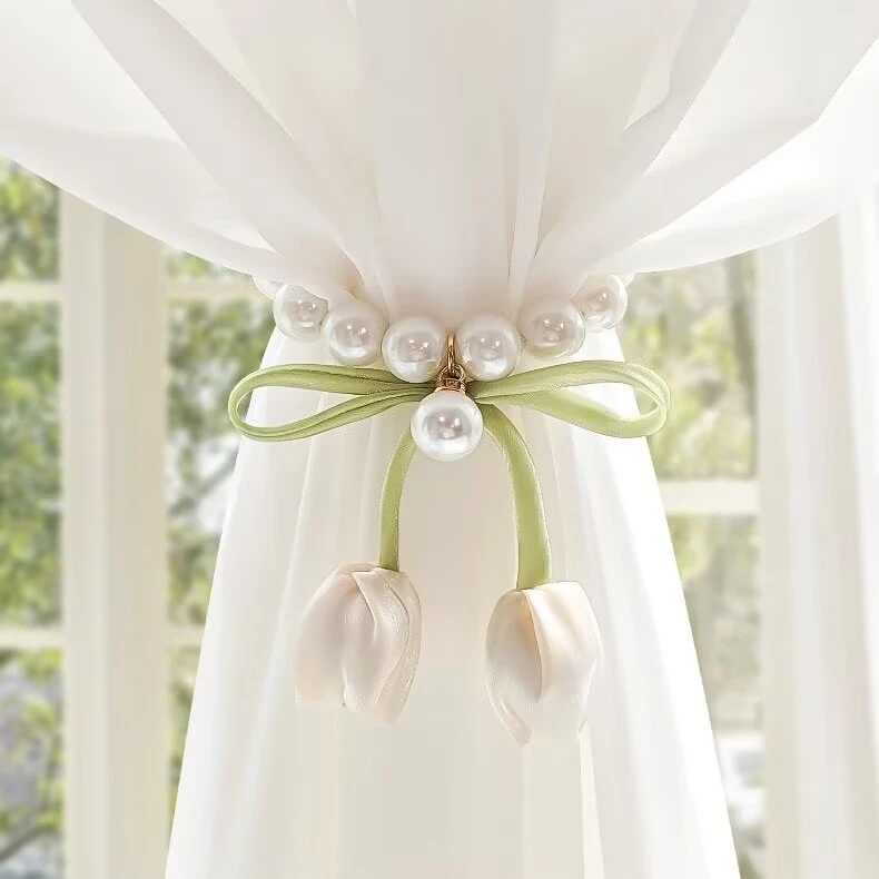 小清新郁金香窗帘绑带装饰磁吸珍珠窗帘扣简约家居纱帘点缀收纳扣