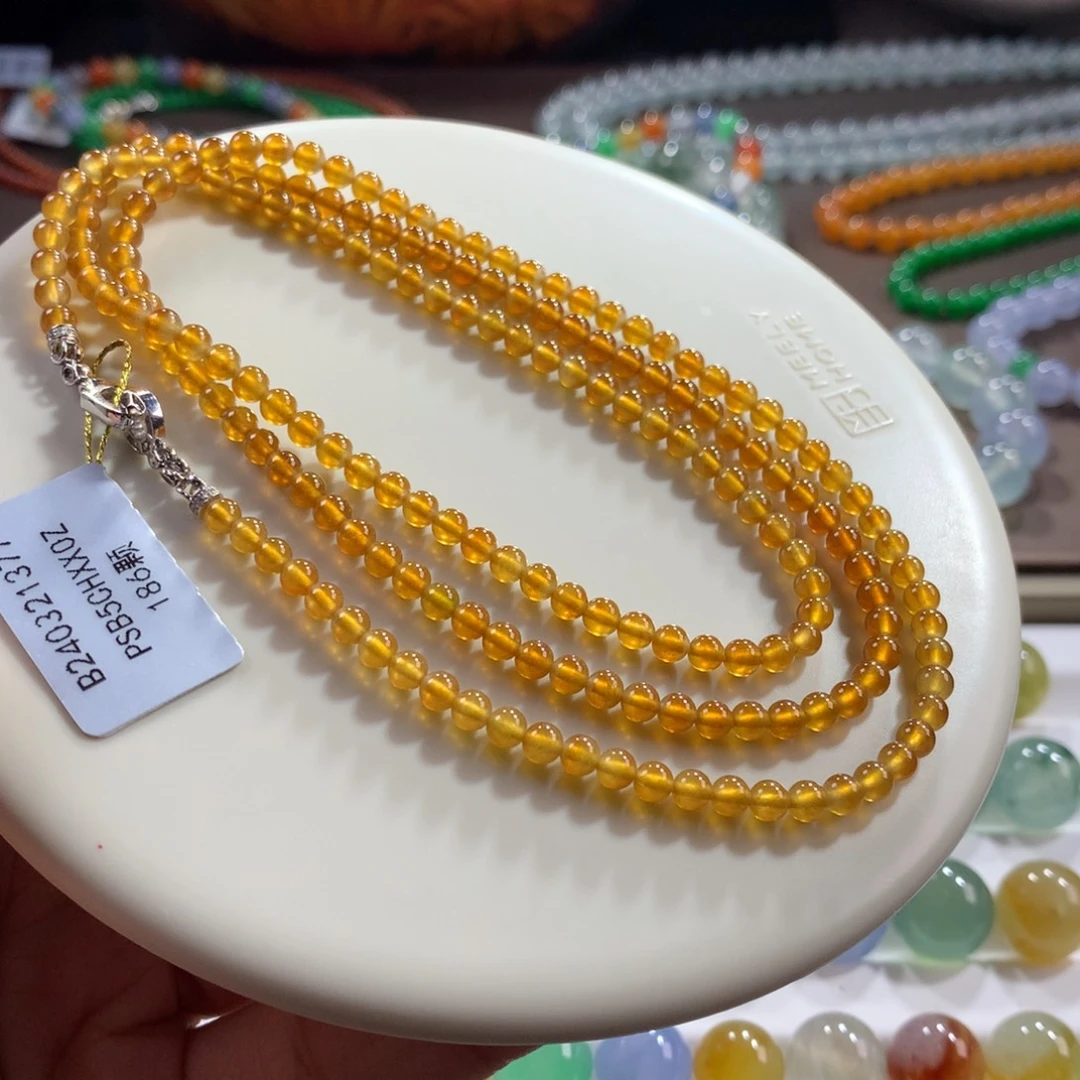 翡翠未镶嵌手链玻璃种起刚无结构冰黄小米单圈 卡3.5