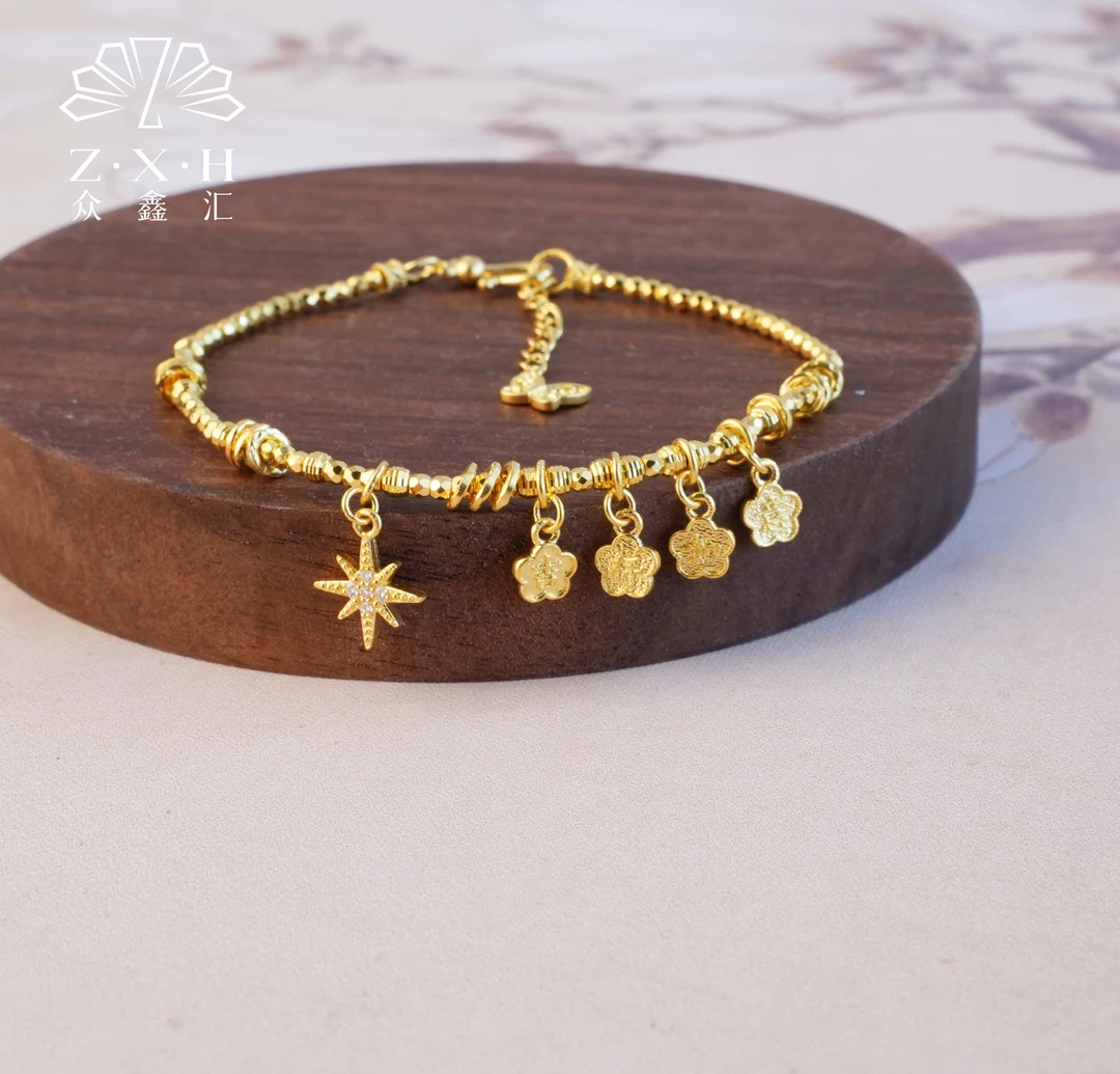 {众鑫汇}足金999  莫桑点钻星光吉祥如意手工手链