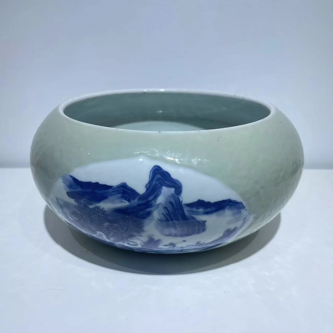 127 清晚期 豆青山水笔洗