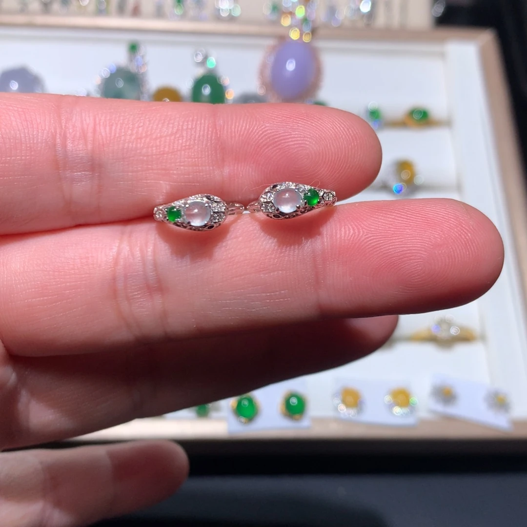 翡翠耳饰银S925镶嵌00047