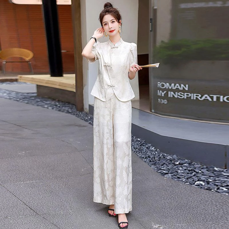 新中式国风套装女夏季2025新款时尚洋气减龄搭配阔腿裤休闲两件套