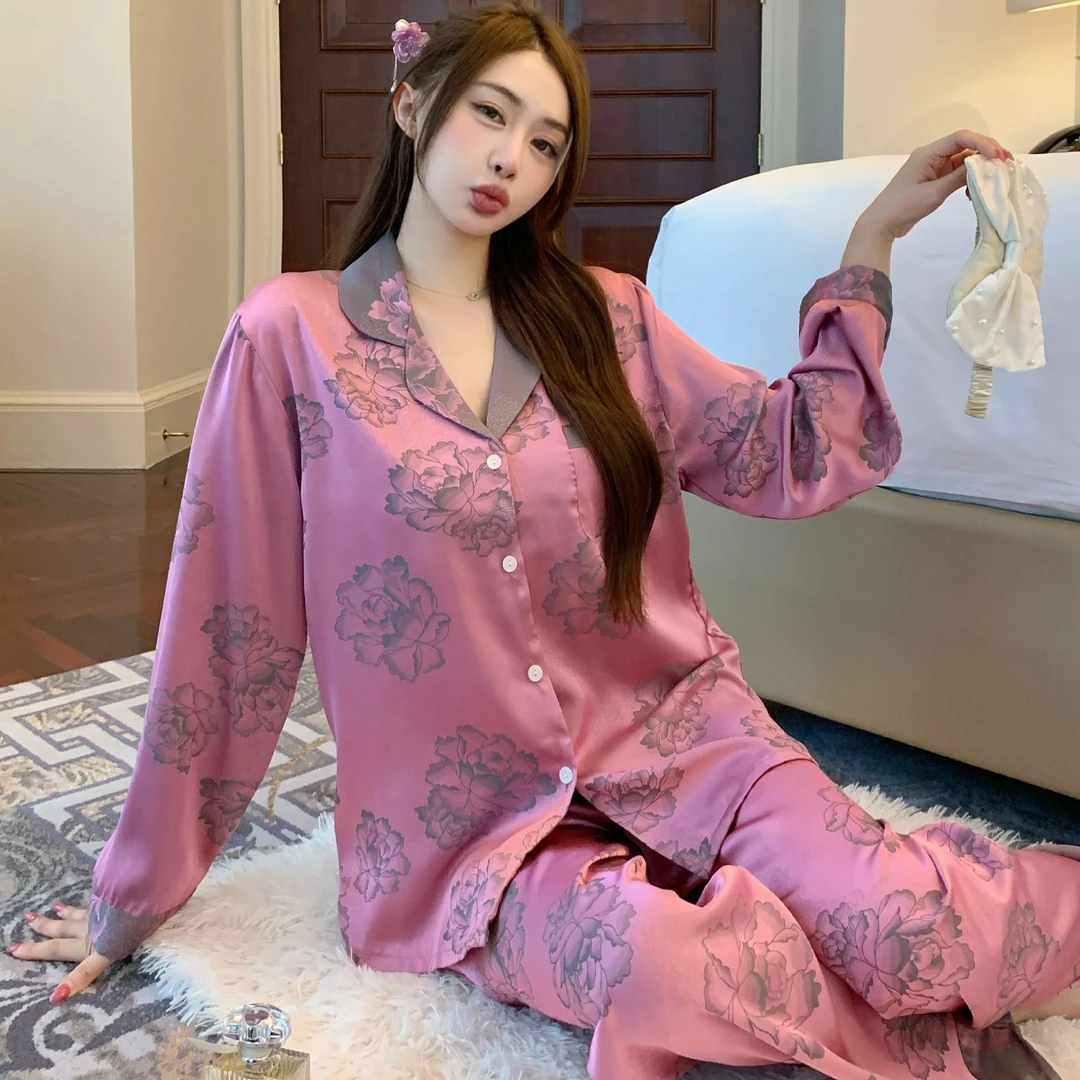 睡衣春秋季女士2025年新款长袖长裤两件套高级感中式家居服冬天