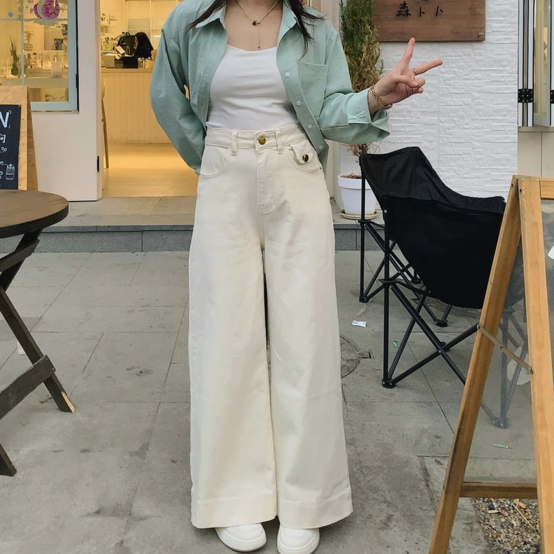 奈看小个子【百搭自由】春秋款高腰显瘦韩版宽松直筒牛仔裤春游