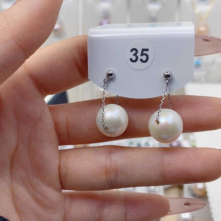 淡水珍珠银S925镶嵌耳饰