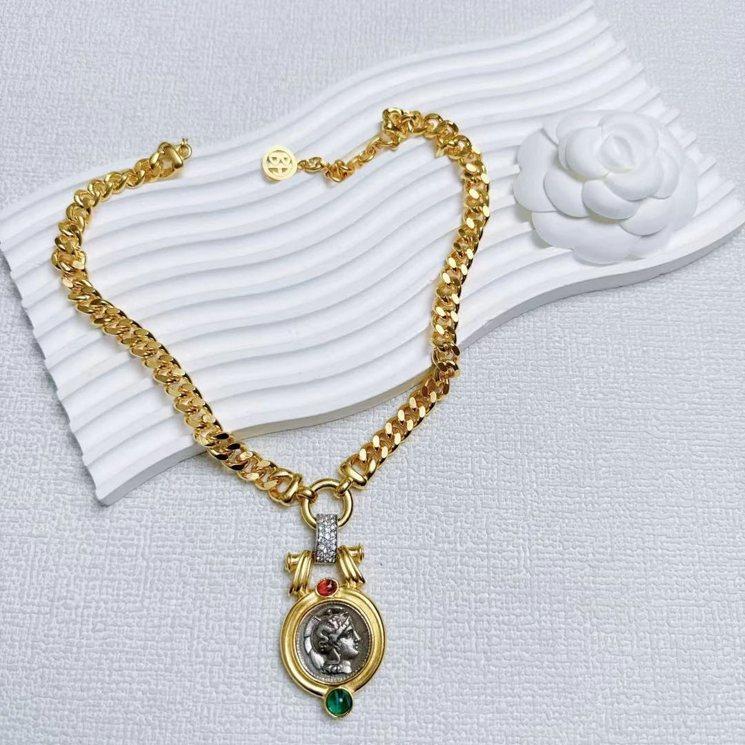 合金合成锆石吊坠 柚礼中古/拜雅曼古币吊坠项链lz503043