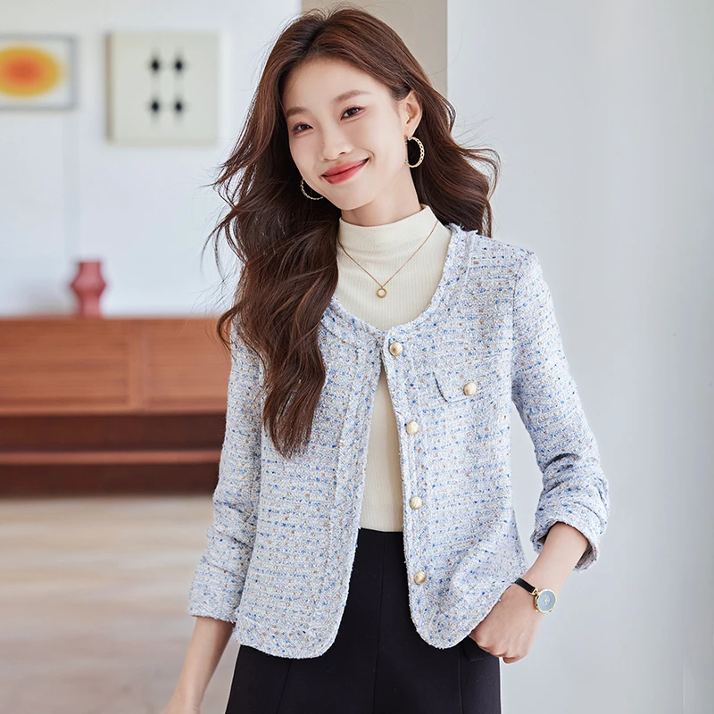 短款女法式秋季格纹小香风短外套秋装气质上衣秋冬时尚小个子外套