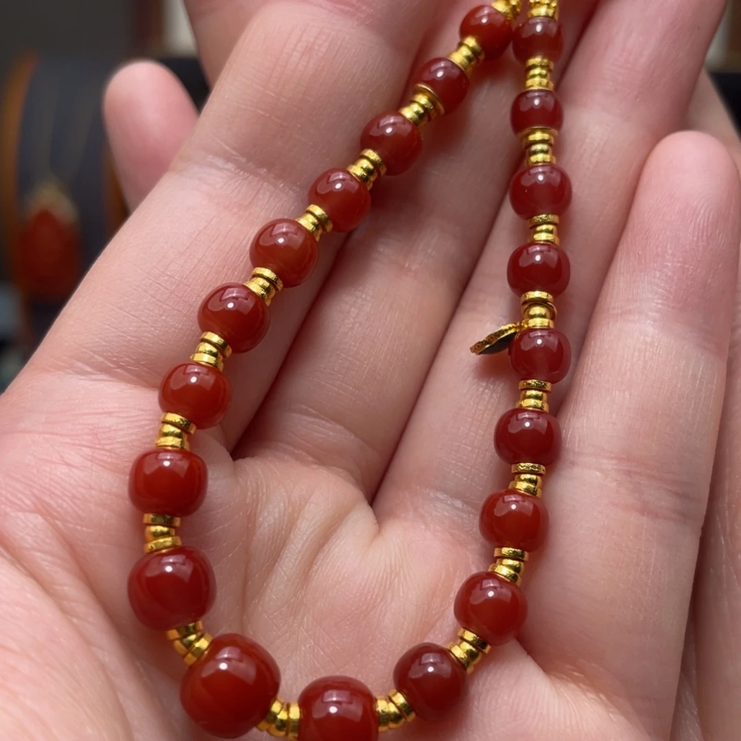 南红玛瑙18K金镶嵌配饰