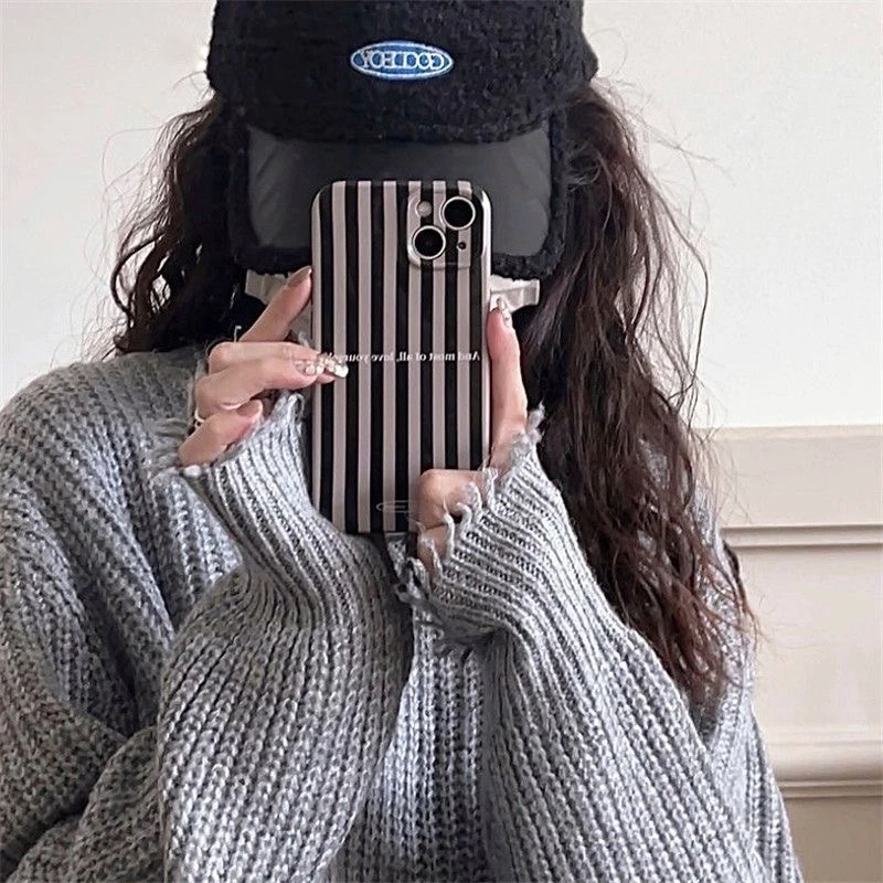 【菲林软壳硬壳】日韩黑条纹适用iPhone13苹果安卓手机壳16promax