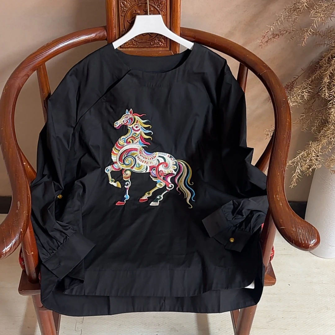 三姐家本命年服刺绣吉祥马宽松大衫
