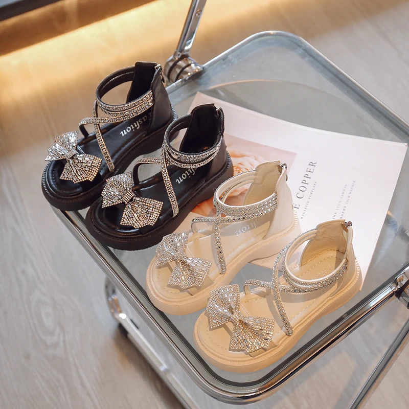 女童凉鞋2025新款夏季小女孩时尚可爱女童鞋软底蝴蝶结水钻公主鞋