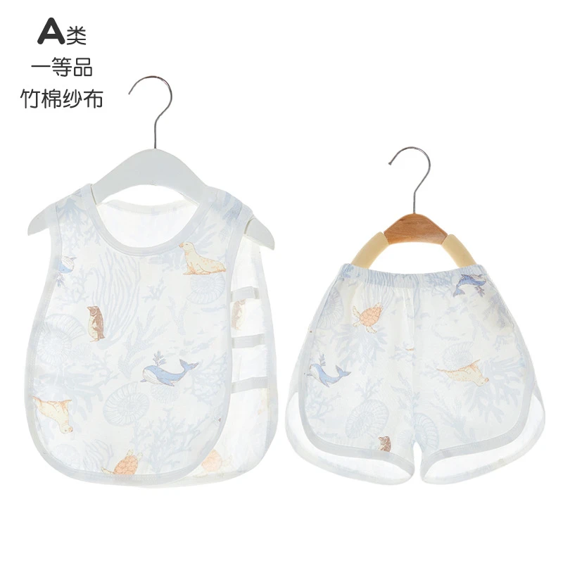 爆款婴童天竹棉纱布分体镂空琵琶衣背心无袖套装两件套夏薄