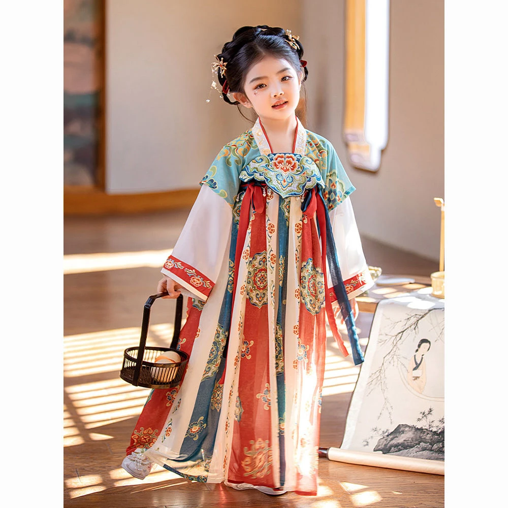 汉服女童新款超仙连衣裙敦煌唐装古风中国儿童古装春秋