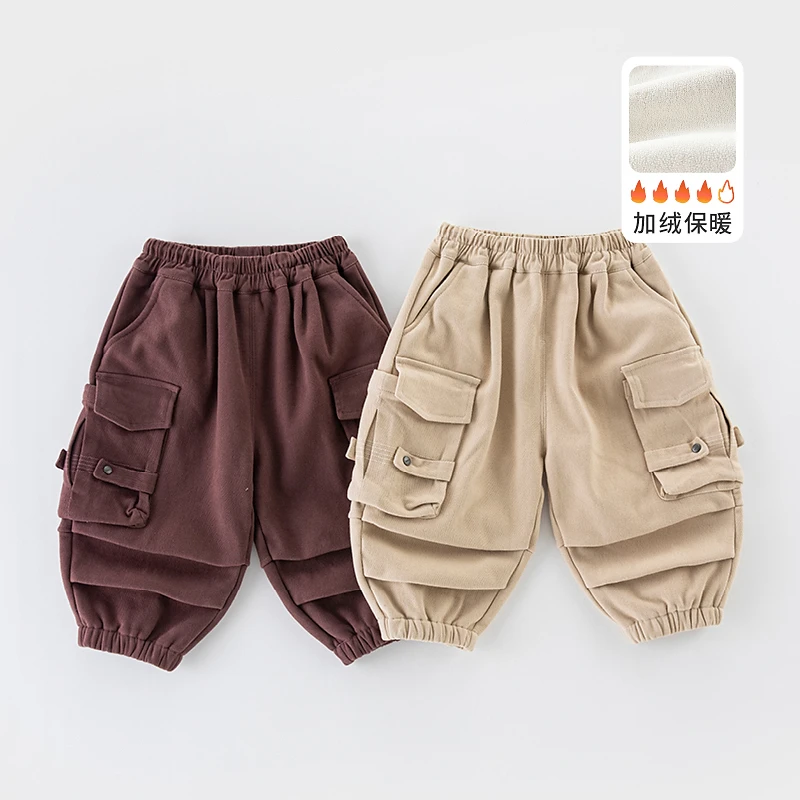 小童冬季加绒裤新款儿童工装裤宝宝休闲收脚加绒保暖冬装棉裤6361