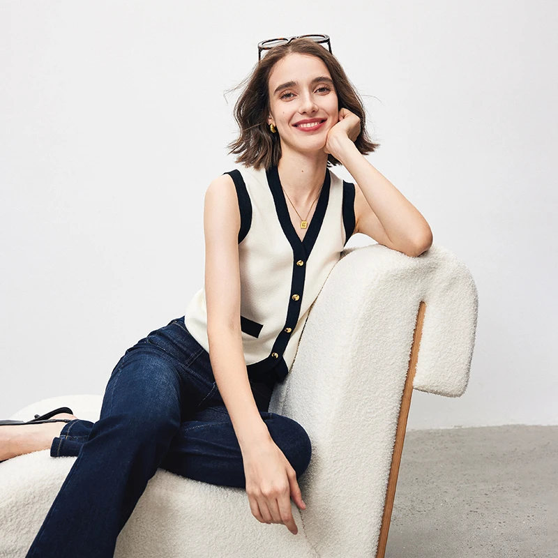 【达人专享】法曼萱绵羊毛针织内搭女秋冬季新款法式叠穿无袖上衣