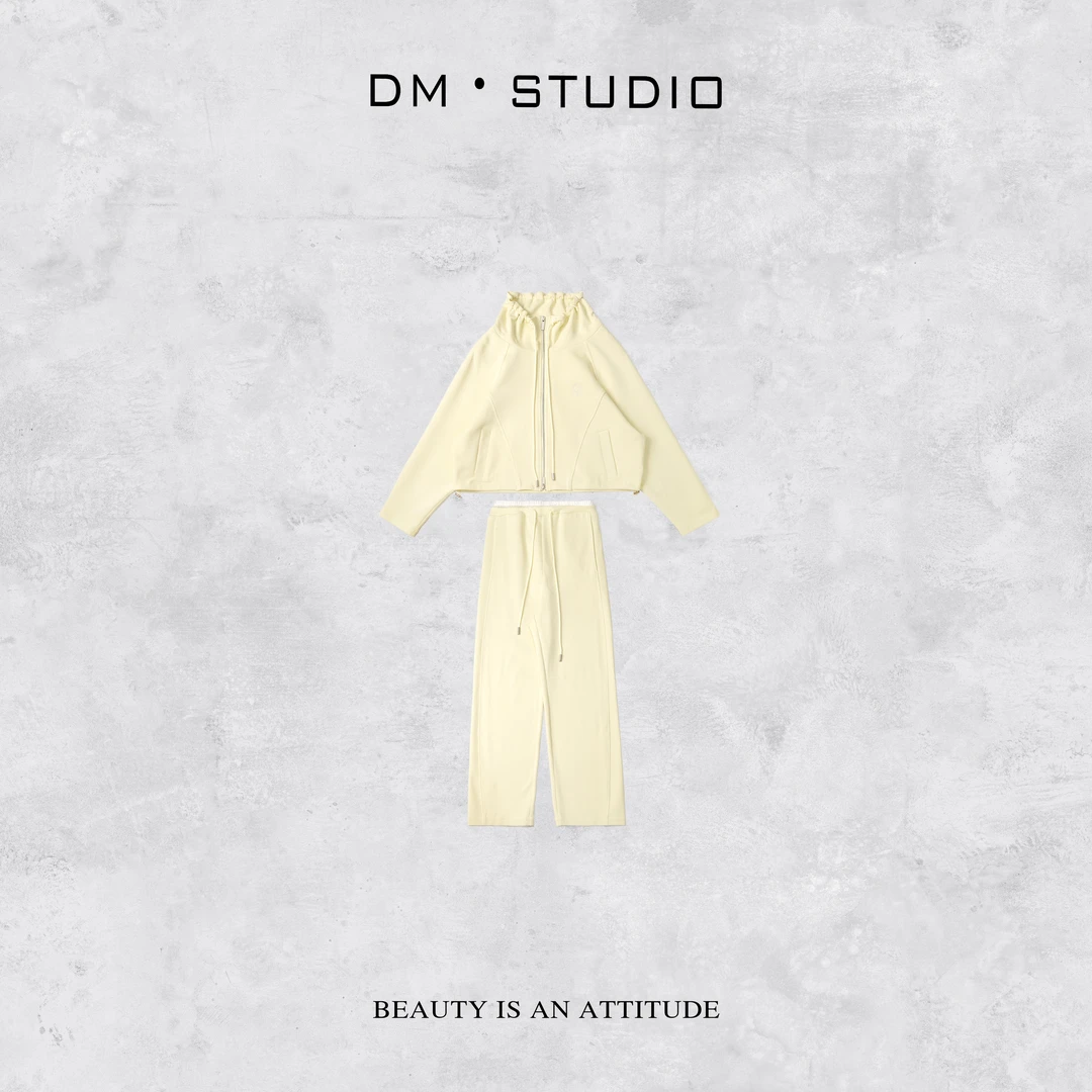 -DM•STUDIO/减龄百搭通勤款抽绳外套+抽绳阔腿裤套装（C28732）