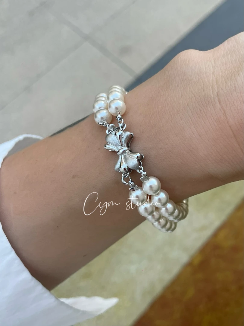 铜合金仿珍珠手链 CYM2025新款法式复古经典款多层蝴蝶结珍珠手链