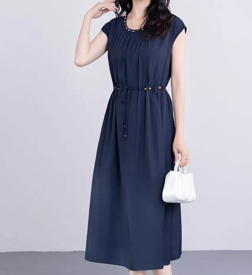 X108-X时尚休闲法式百搭大码极简风新款连衣裙气质夏季