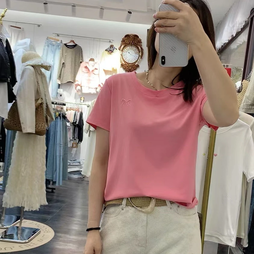 夏季新品简约净版纯色圆领百搭短袖T恤衫打底外穿女休闲时尚显瘦