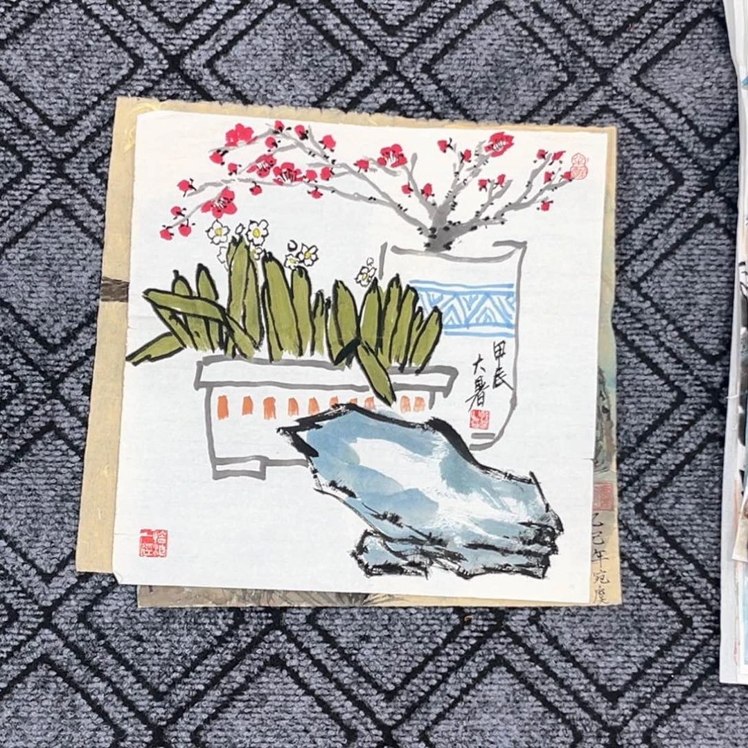 国画老师小斗方花鸟作品赵1、