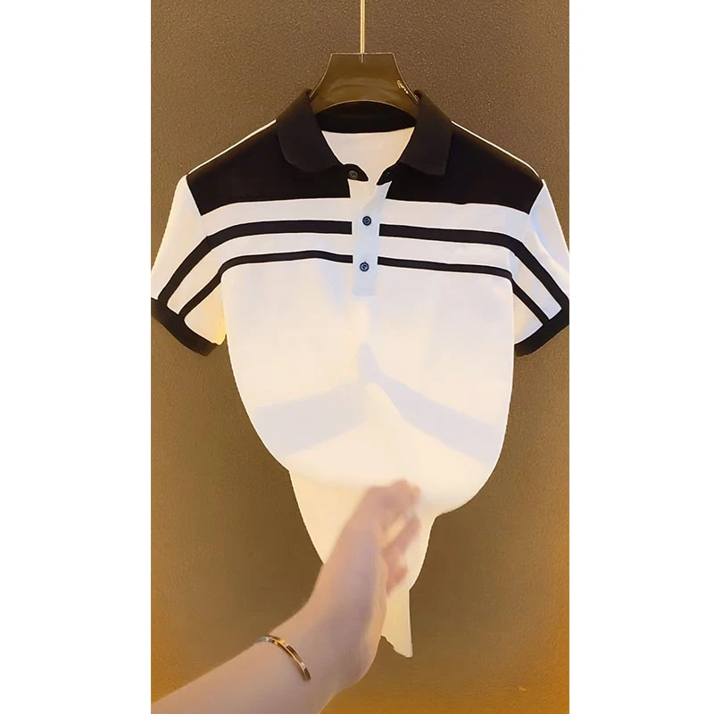 欧洲站高奢大牌男装POLO衫2025夏季新款撞色条纹刺绣休闲修身短袖