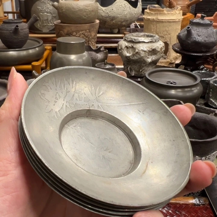 锡茶拖一套5个茶器