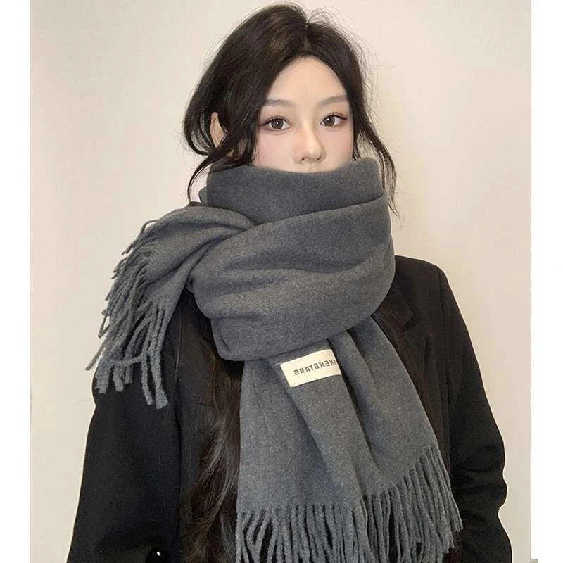 灰色高级感围巾女2025秋冬季新款纯色百搭披肩两用保暖围脖厚男