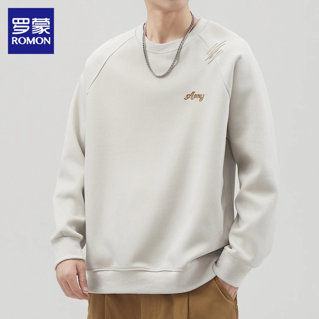 罗蒙男士卫衣2025秋季新款圆领宽松休闲运动潮流慵懒风体恤衫男装
